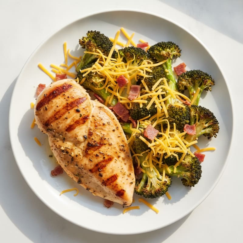 Grilled Chicken Breast with Roasted Broccoli and Shredded Cheddar