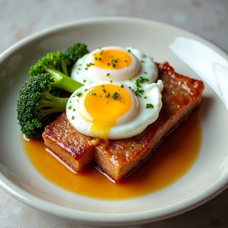 Tender Slow-Braised Pork Belly with Garlic Roasted Broccoli
