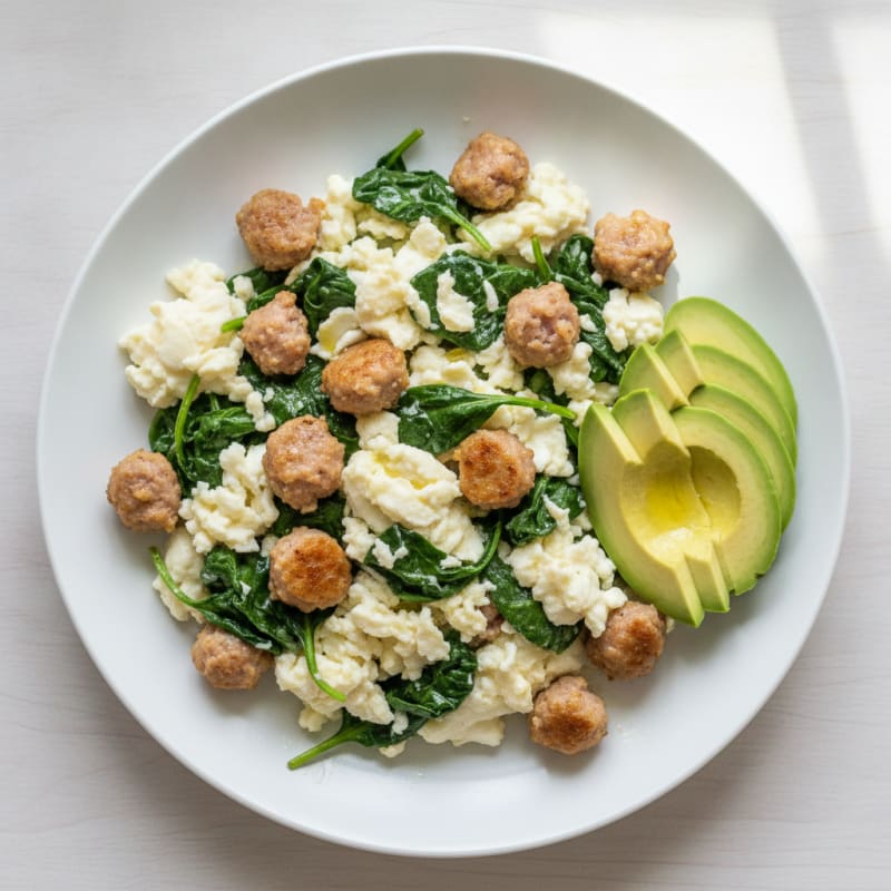 Egg White and Turkey Sausage Scramble with Spinach