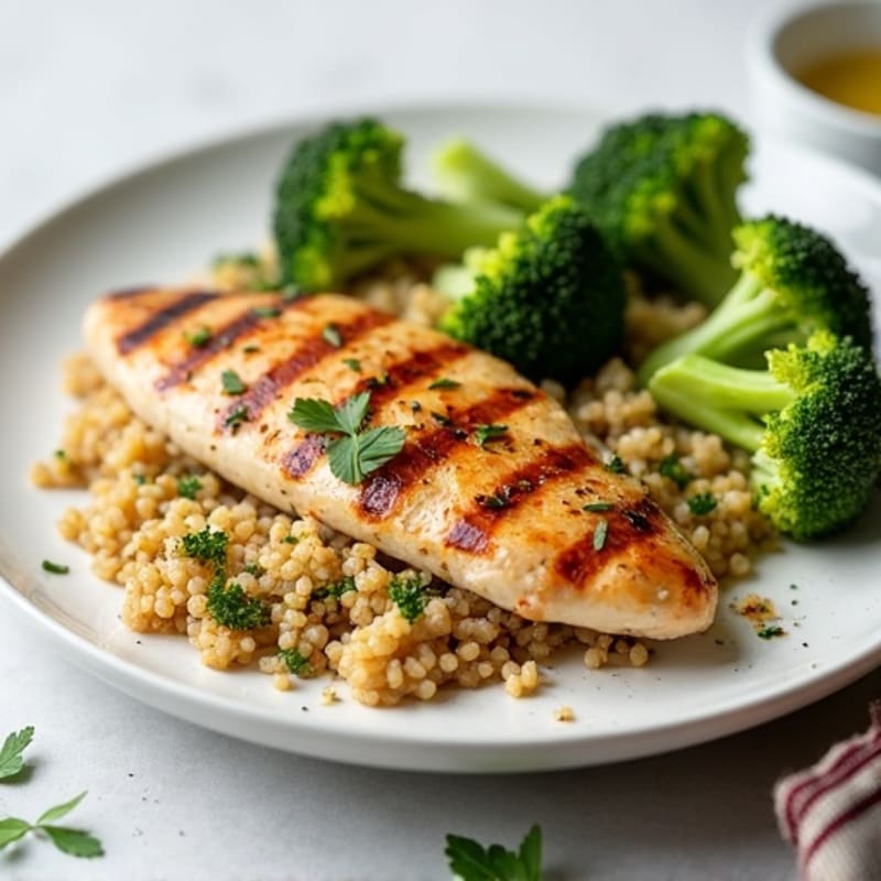 Grilled Chicken Breast with Quinoa and Roasted Broccoli