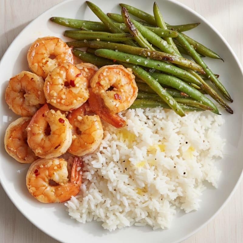 Garlic Shrimp with Roasted Green Beans and Rice