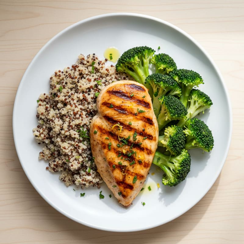Grilled Chicken Breast with Quinoa and Steamed Broccoli