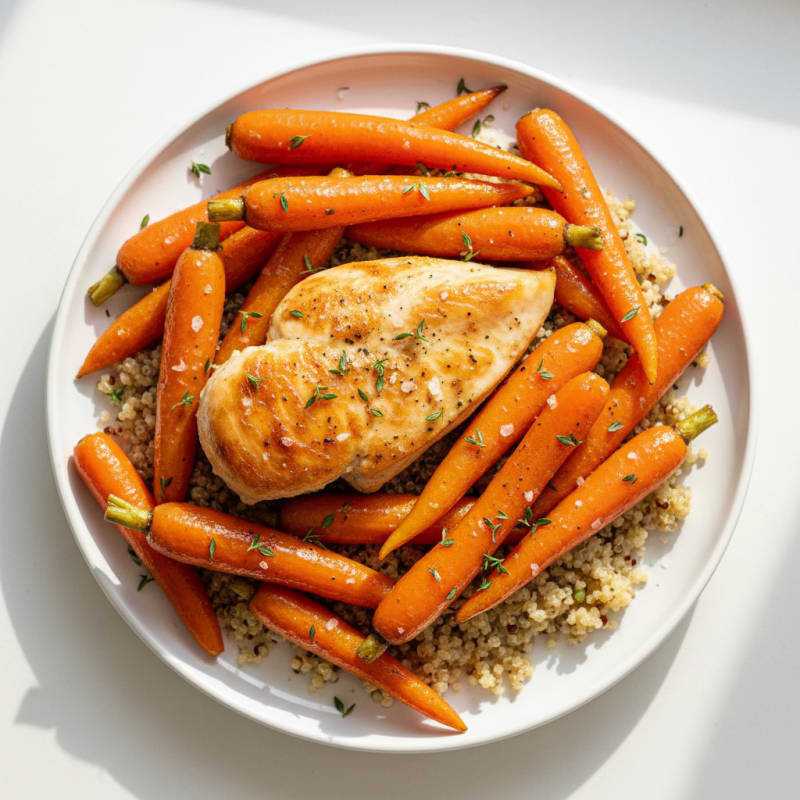 Maple-Glazed Roasted Carrots with Thyme and Herb Chicken