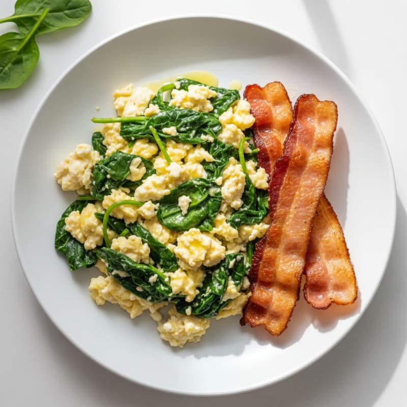 Cottage Cheese Egg Scramble with Spinach and Turkey Bacon
