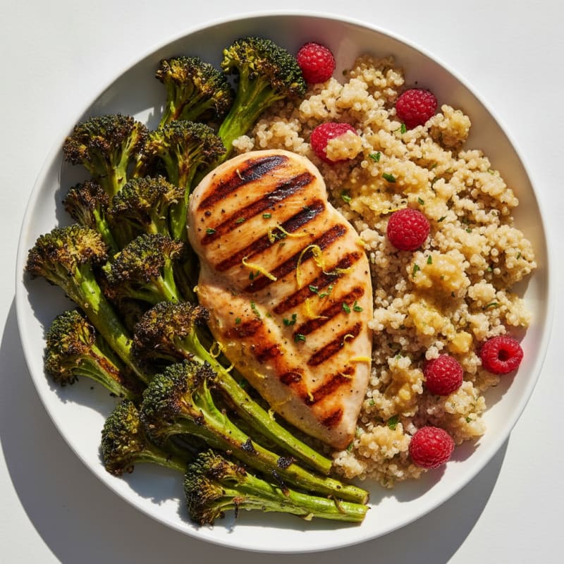Grilled Chicken Breast with Quinoa and Roasted Broccoli