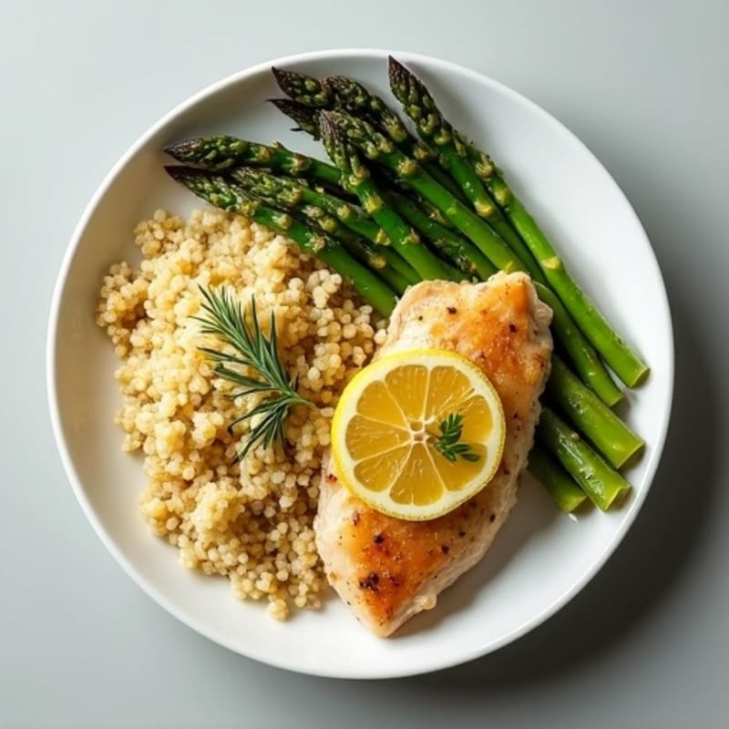Lemon Herb Roasted Chicken Breast with Fluffy Quinoa and Roasted Asparagus