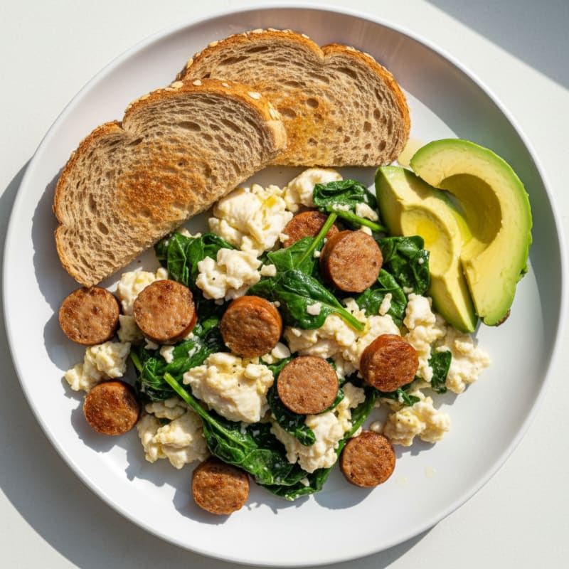 Egg White and Turkey Sausage Scramble with Spinach