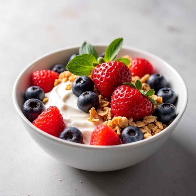 High-Protein Greek Yogurt Bowl with Fresh Berries and Crunchy Granola