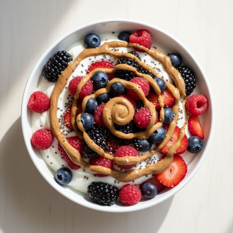 Greek Yogurt Protein Parfait with Mixed Berries and Almond Butter