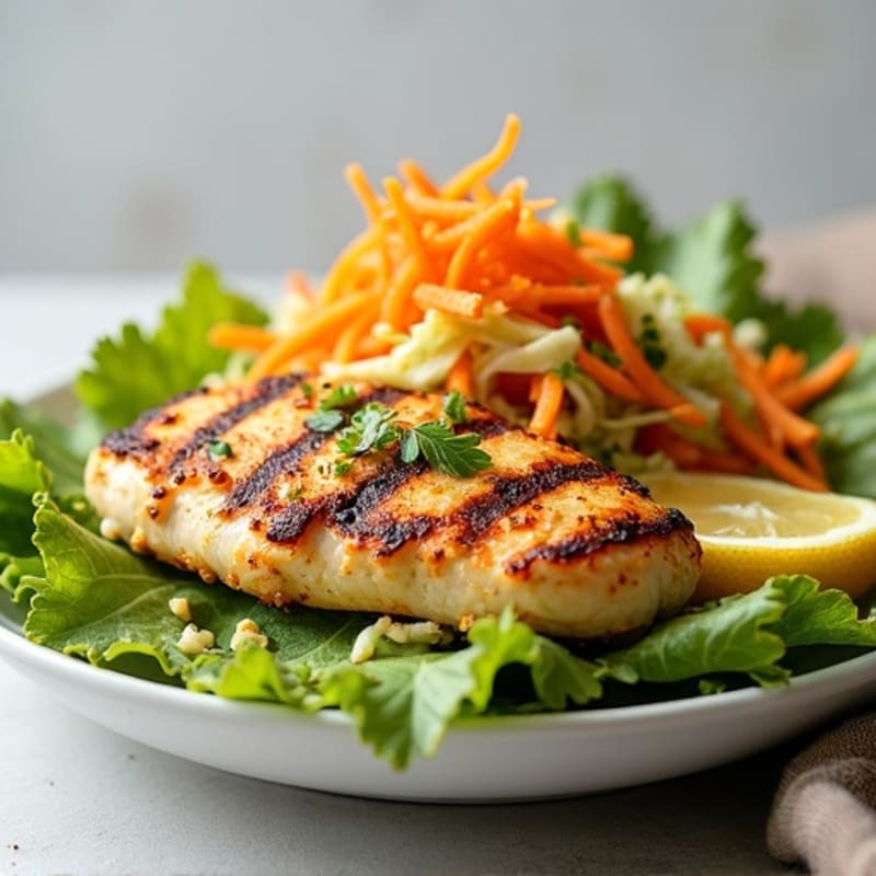 Grilled Chicken Breast with Crunchy Cabbage Slaw and Lemon Tahini Dressing