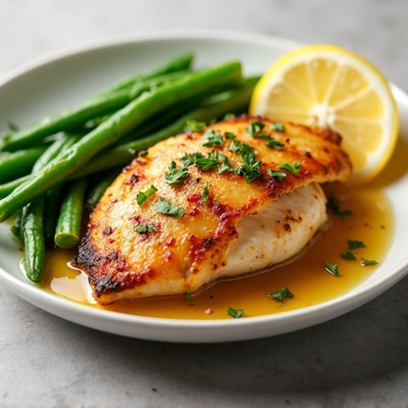 Crispy Lemon Garlic Roasted Chicken with Fresh Green Beans