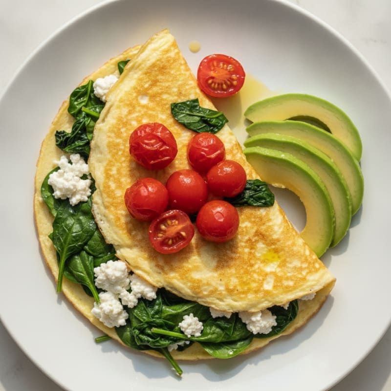 Egg White Spinach Omelette with Cottage Cheese and Cherry Tomatoes