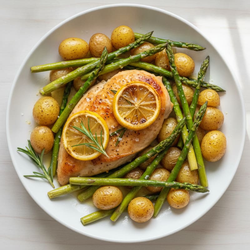 Lemon Herb Roasted Chicken with Asparagus