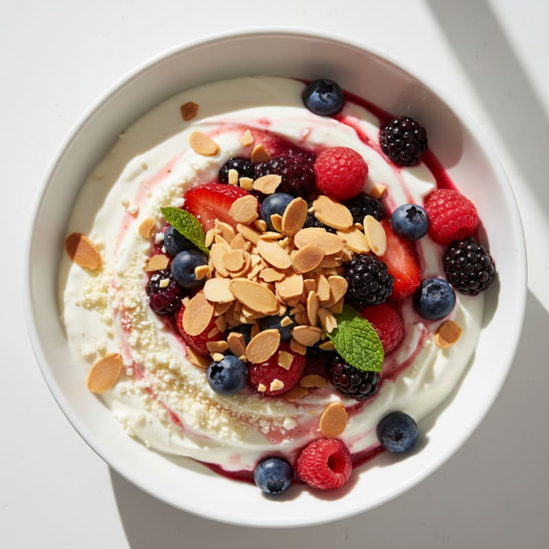 Greek Yogurt Protein Parfait with Mixed Berries and Almonds