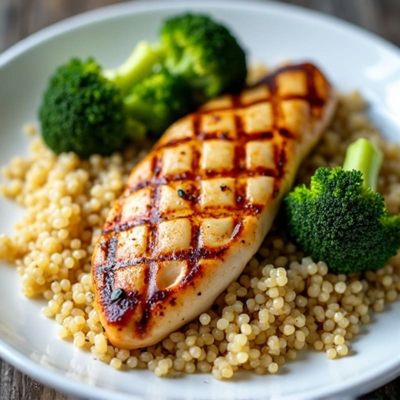 Grilled Chicken Breast with Roasted Broccoli and Quinoa
