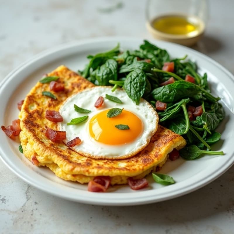 Egg White Omelette with Sautéed Spinach and Turkey Bacon
