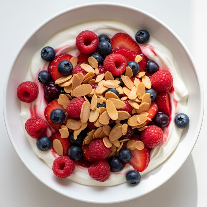 Greek Yogurt Protein Parfait with Mixed Berries and Almonds