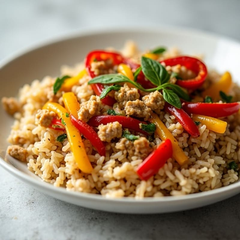 Ground Turkey Skillet with Sautéed Cabbage, Peppers, and Rice