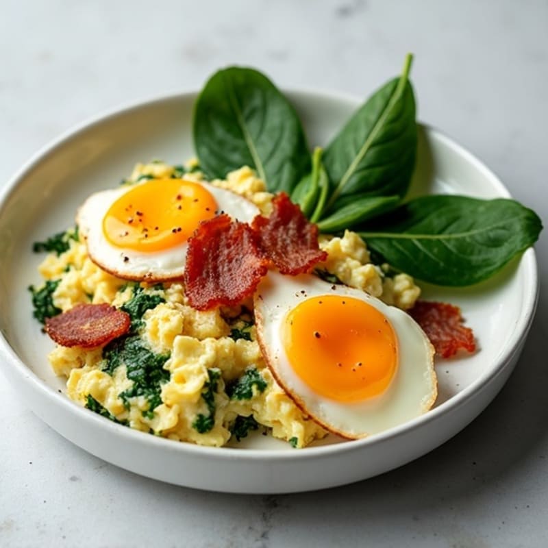 Cottage Cheese Scramble with Spinach and Turkey Bacon