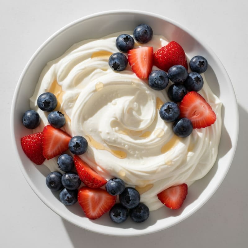 Silky Vanilla Greek Yogurt with Protein Powder and Fresh Berries