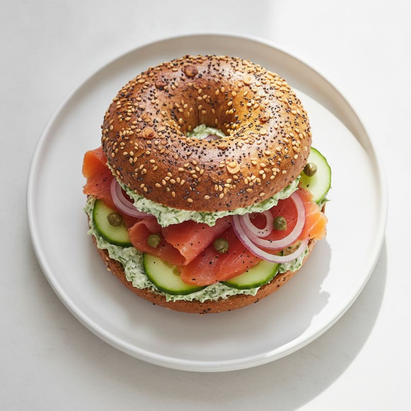 Smoked Salmon Everything Bagel Sandwich