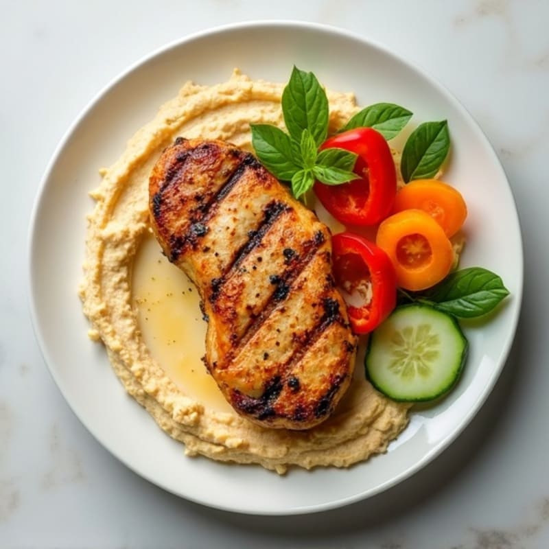 Creamy Hummus Plate with Grilled Chicken and Crunchy Veggies