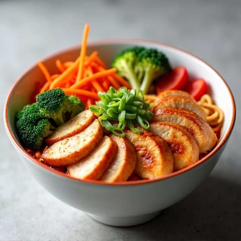 Spicy Sriracha Chicken Ramen Bowl with Fresh Vegetables