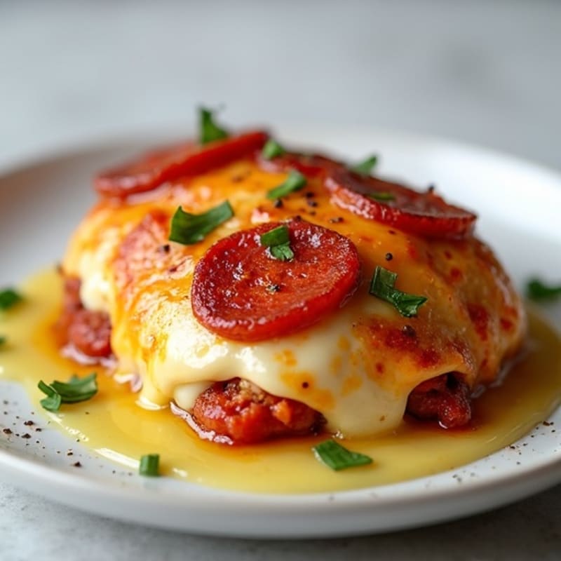Baked Cheesy Stuffed Chicken with Crispy Turkey Pepperoni