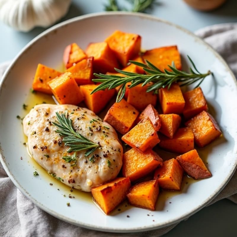 Sheet Pan Garlic Herb Chicken and Roasted Sweet Potatoes