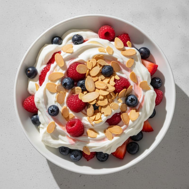 Greek Yogurt Protein Parfait with Mixed Berries and Almonds