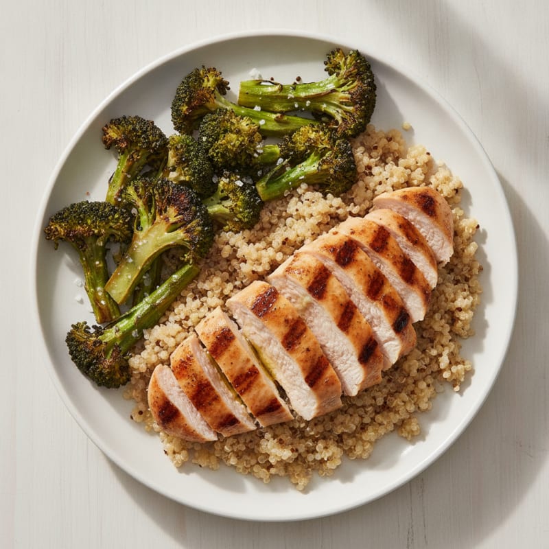Grilled Chicken Breast with Quinoa and Roasted Broccoli