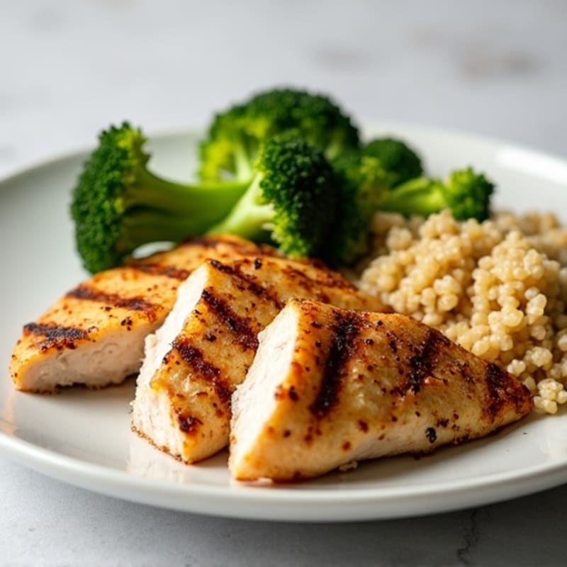 Grilled Chicken Breast with Steamed Broccoli and Quinoa