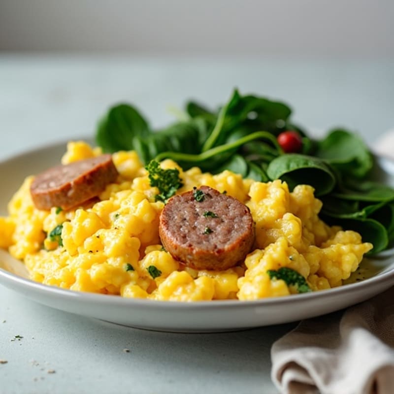 Egg White and Turkey Sausage Scramble with Sautéed Spinach