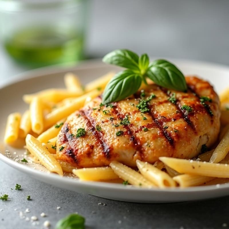 Herb-Grilled Chicken Breast with Garlic Parmesan Pasta
