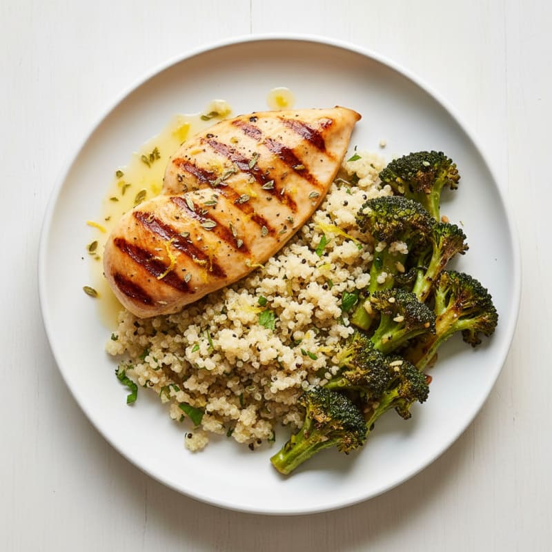Grilled Chicken Breast with Quinoa and Roasted Broccoli