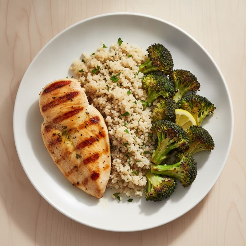 Grilled Chicken Breast with Quinoa and Roasted Broccoli