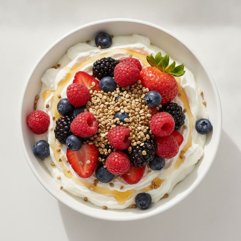 Greek Yogurt Protein Mousse with Mixed Berries
