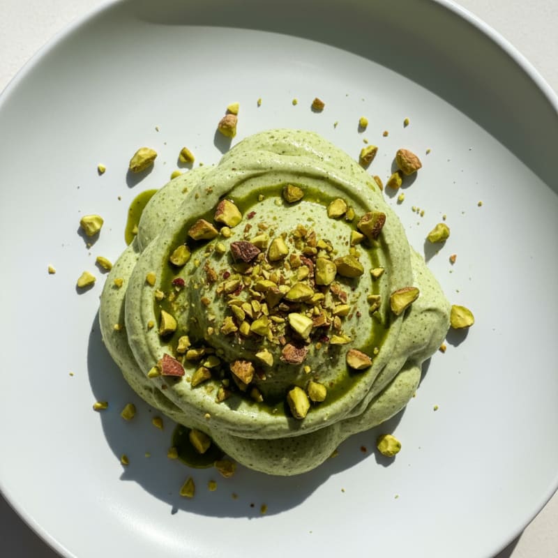 Greek Yogurt Protein Mousse with Matcha and Chopped Pistachios