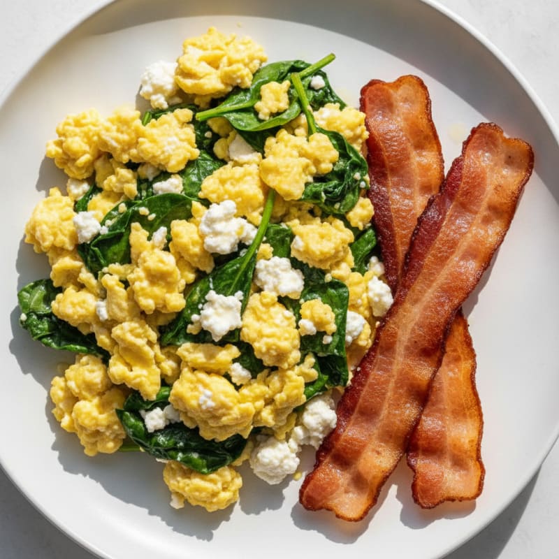 Cottage Cheese Scramble with Spinach and Turkey Bacon