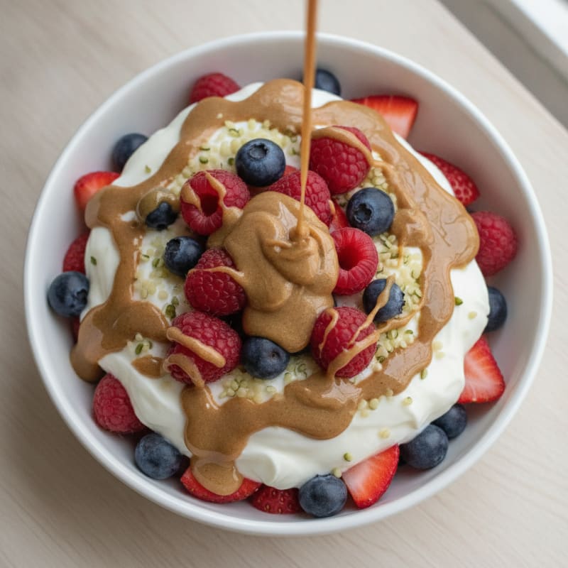 Greek Yogurt Parfait with Mixed Berries and Almond Butter