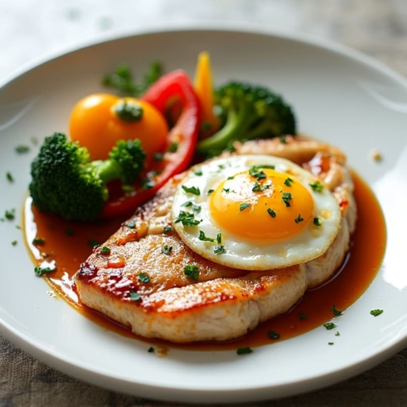 Ginger-Garlic Chicken with Roasted Vegetables and Silky Soy-Marinated Egg