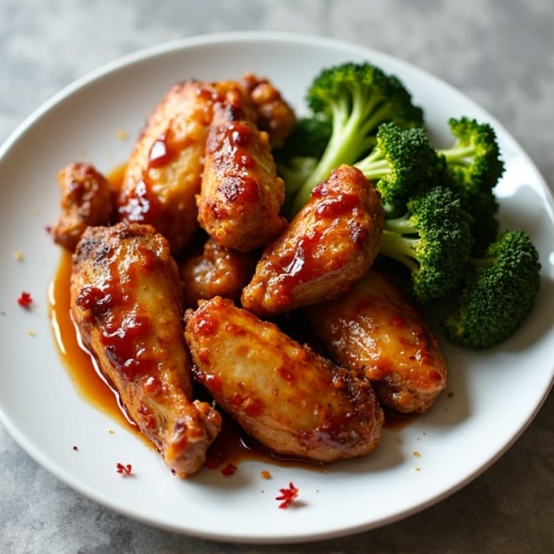 Sticky Honey Garlic Chicken Wings with Crispy Roasted Broccoli