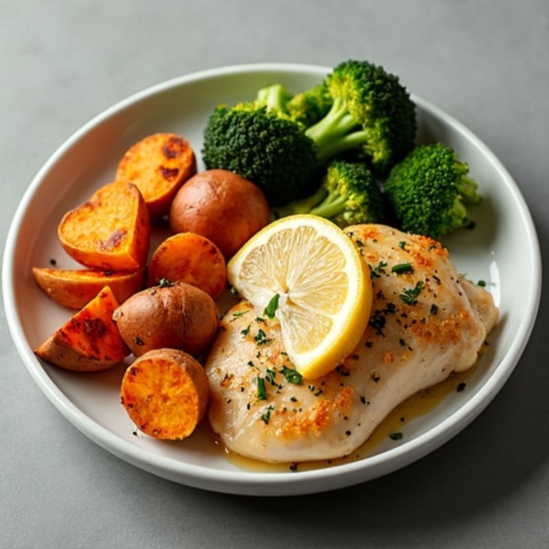 Sheet Pan Lemon Herb Chicken with Crispy Roasted Broccoli and Sweet Potatoes