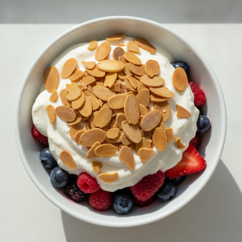 Greek Yogurt Protein Parfait with Mixed Berries and Almonds