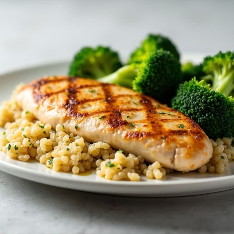 Grilled Chicken Breast with Quinoa and Roasted Broccoli