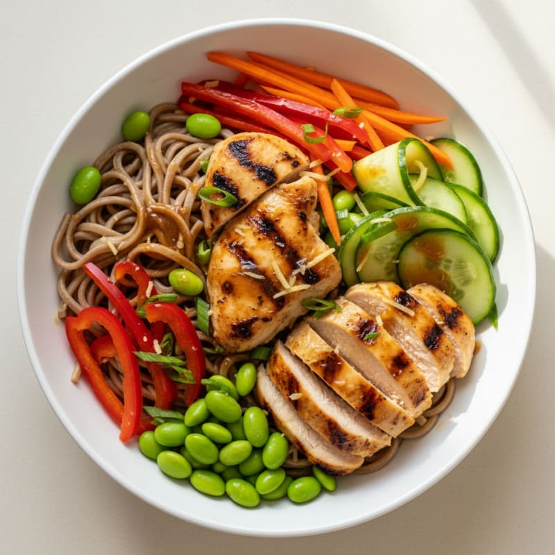 Grilled Chicken Noodle Bowl with Crunchy Vegetables