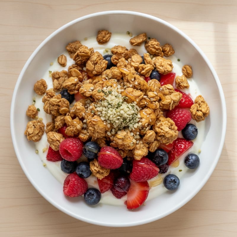Creamy Greek Yogurt Parfait with Mixed Berries and Protein Granola