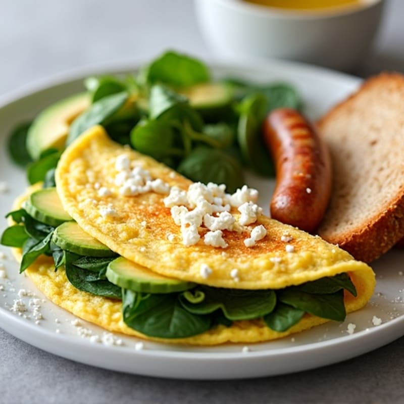 Egg White Spinach Omelet with Turkey Sausage and Avocado