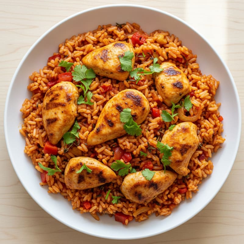Smoky Tomato Jollof Rice with Tender Chicken