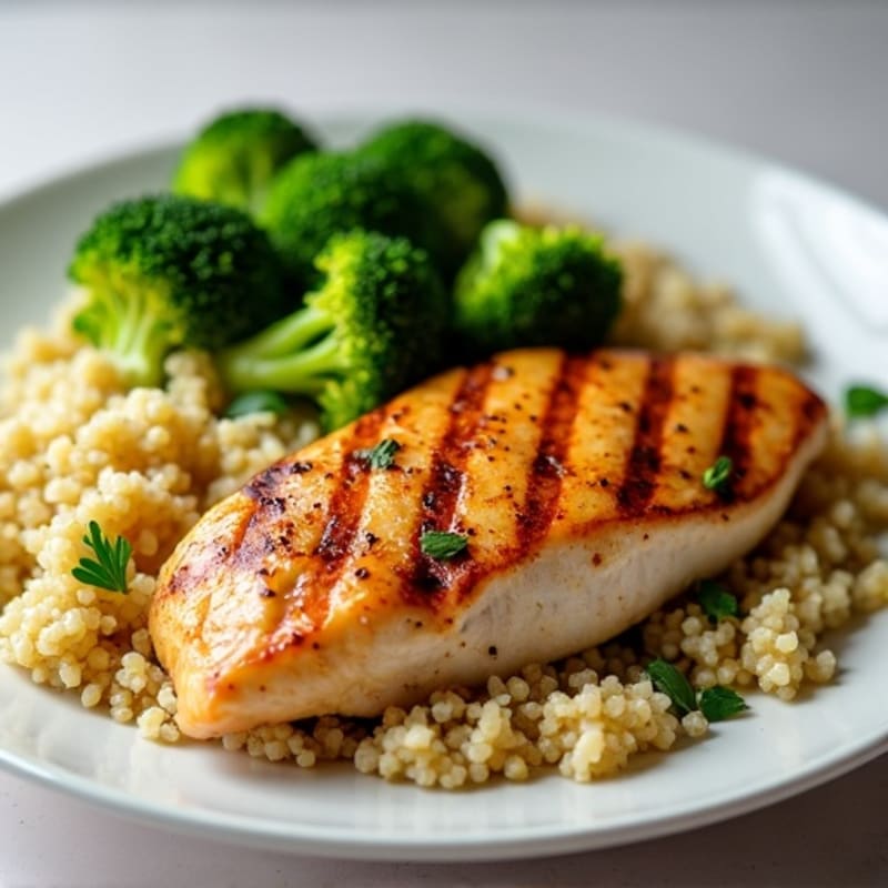 Grilled Chicken Breast with Quinoa and Steamed Broccoli